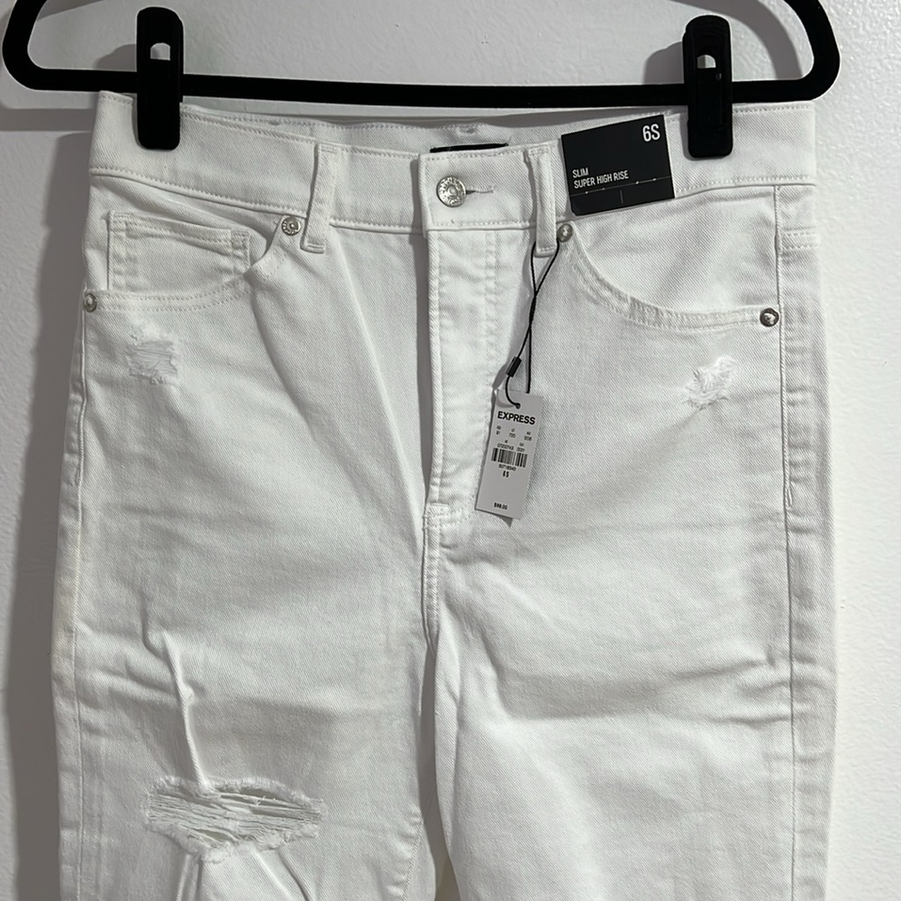 Express Slim Super High Rise White Denim Jeans | 6S | NWT